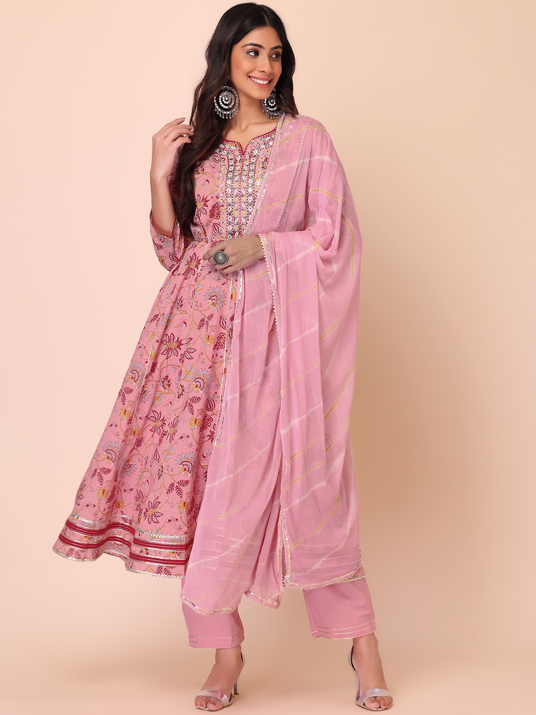 

INDYA Empire Pure Cotton Kurta with Trousers & With Dupatta, Pink