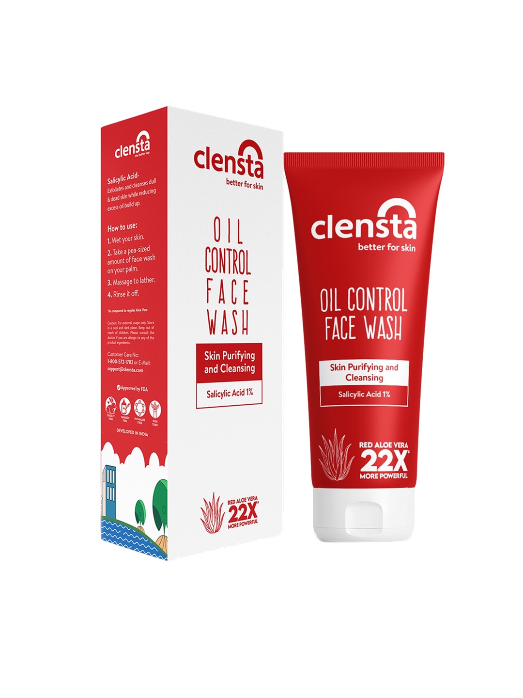 

Clensta Salicylic Acid & Red Aloe Vera Oil Control Face Wash 100ml, White