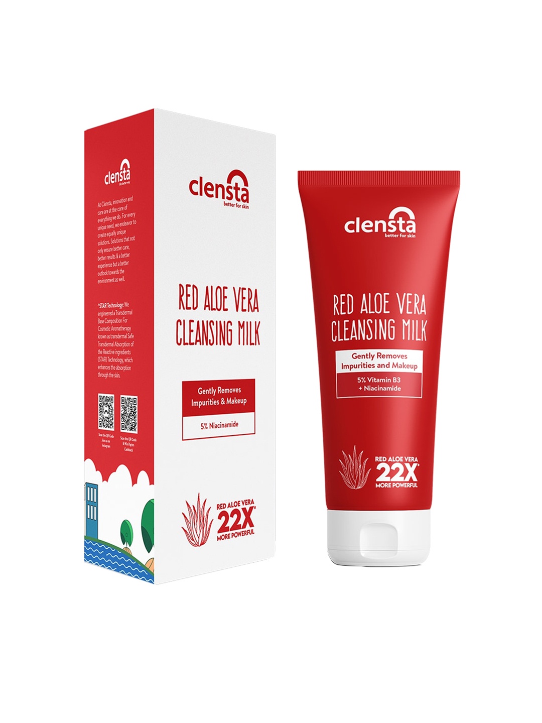 

Clensta Red Aloe Vera & Vitamin B3 Cleansing Milk 100ml, White