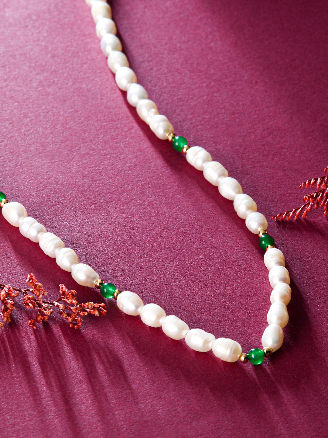 

Accessorize London Women 14K Gold Plated Z Pearl And Aventurine Bead Necklace, White