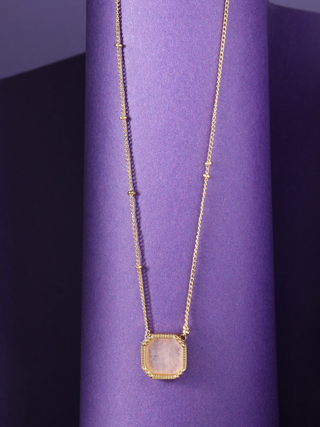 

Accessorize Gold-Plated Z Stone Square Slice Rose Quartz Pendant