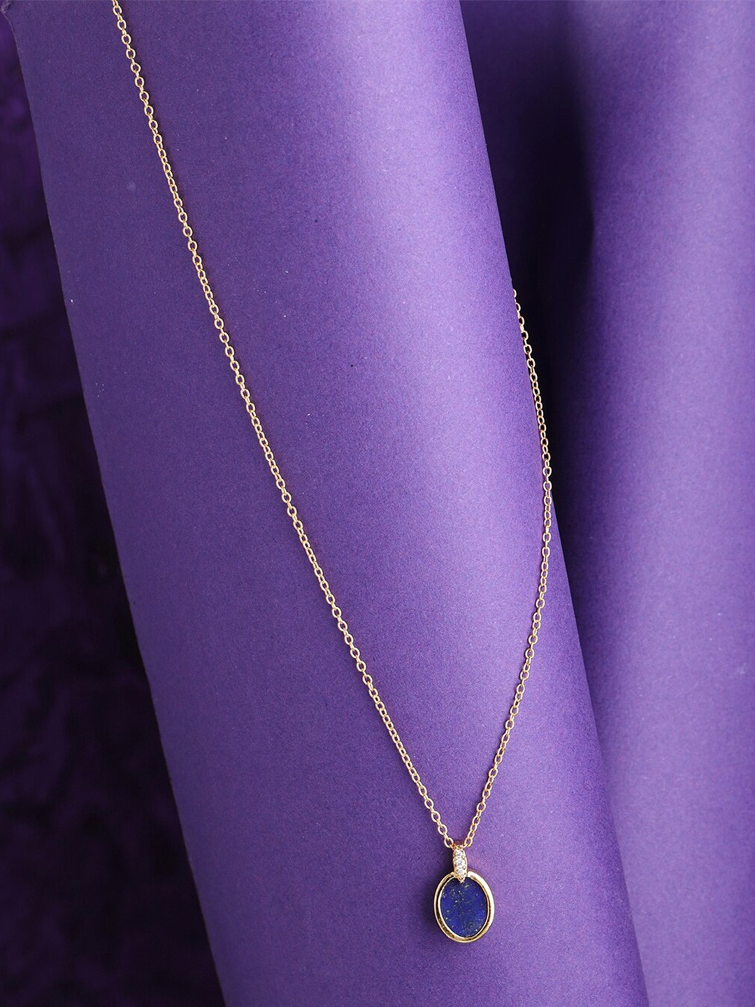 

Accessorize Women Gold-Plated Z Healing Stone Lapis Pendant Necklace, Blue