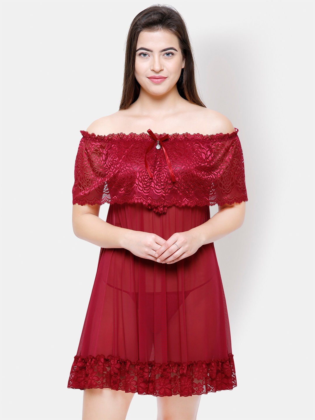 

FashionRack Strapless Baby Doll, Maroon