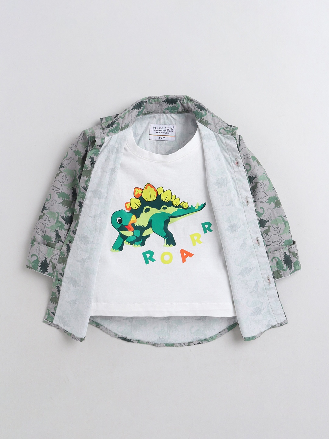 

Polka Tots Boys Grey Printed Cotton Casual Shirt