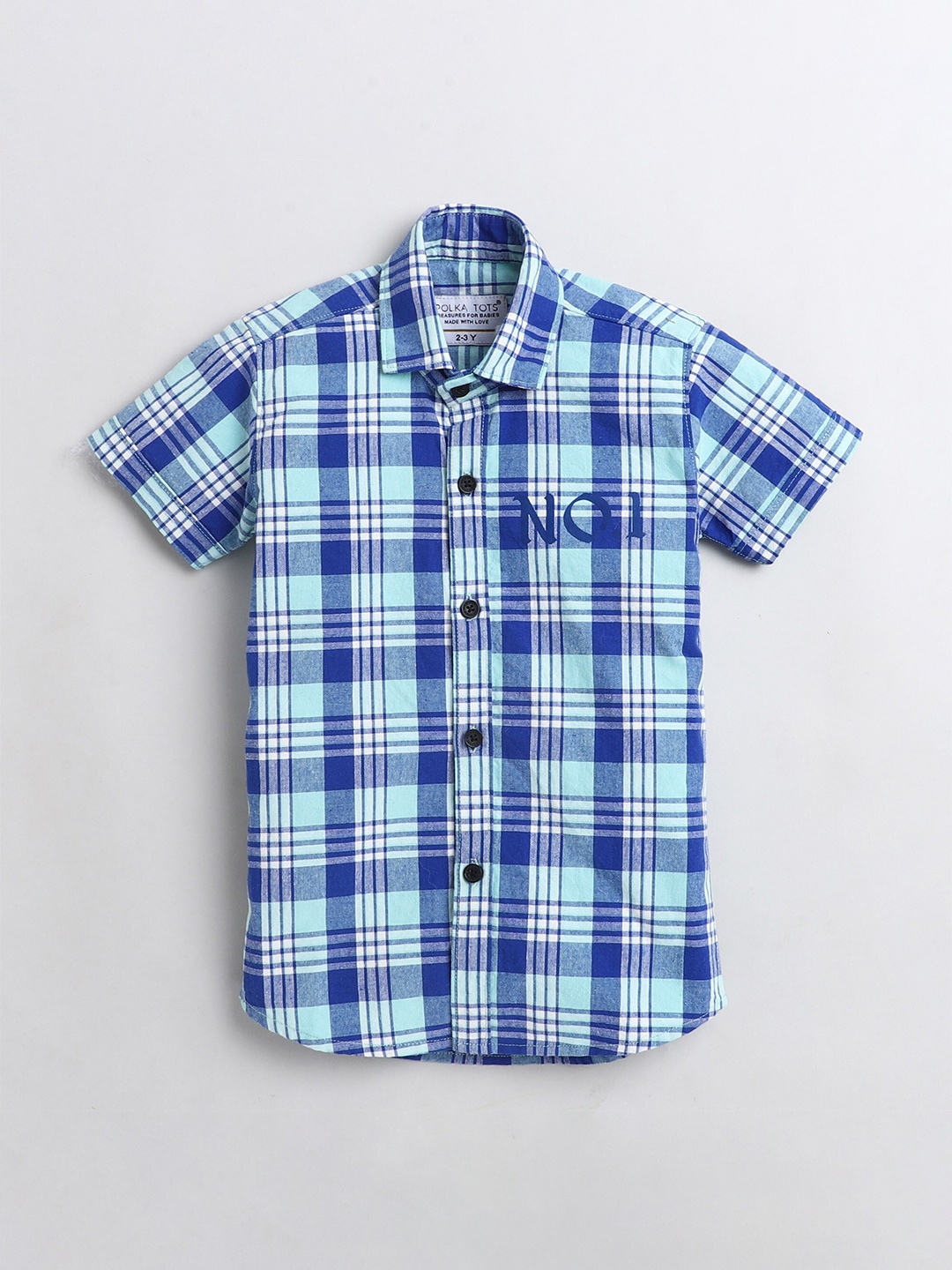 

Polka Tots Boys Tartan Checked Cotton Casual Shirt, Blue