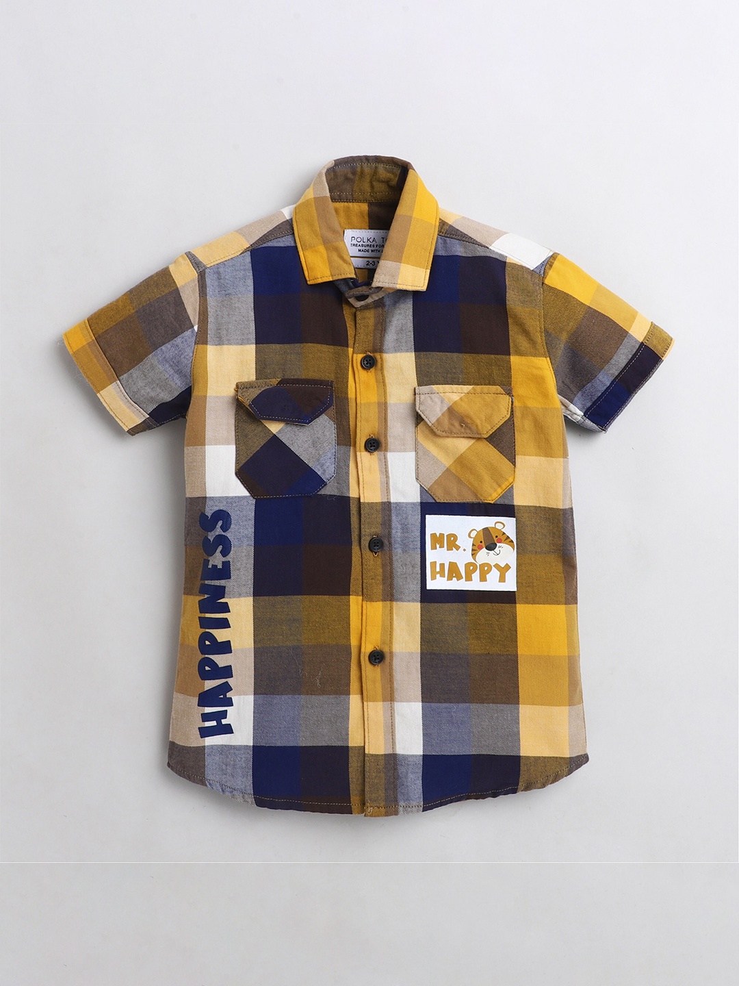 

Polka Tots Boys Yellow Checked Cotton Casual Shirt