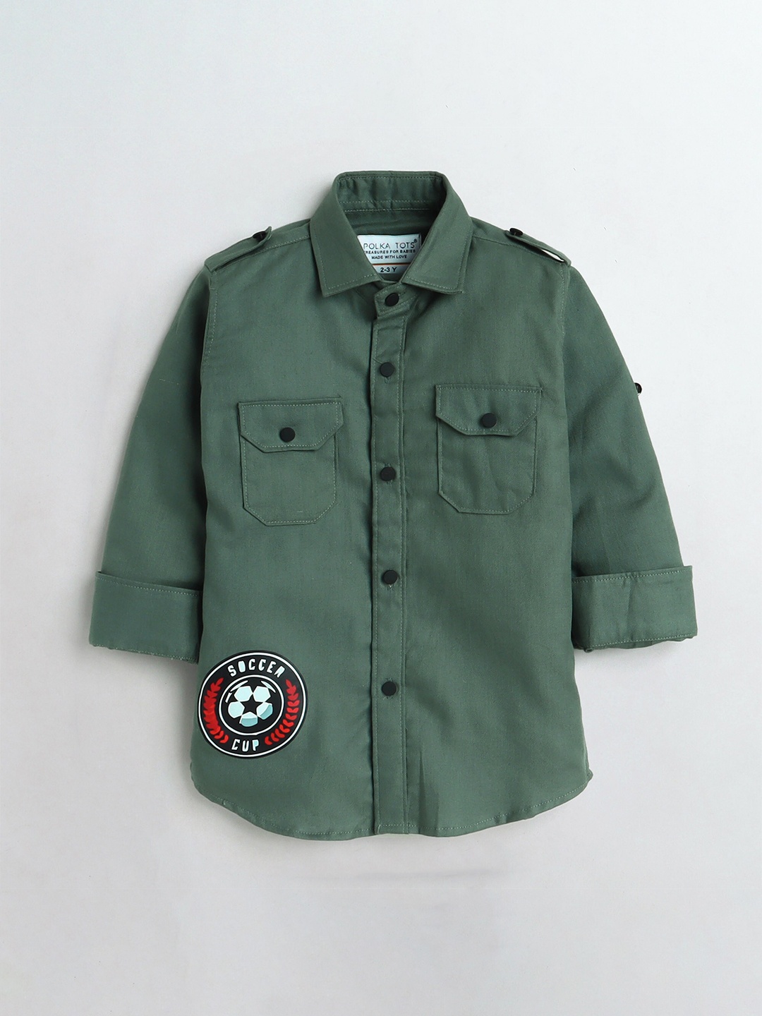 

Polka Tots Boys Green Cotton Casual Shirt