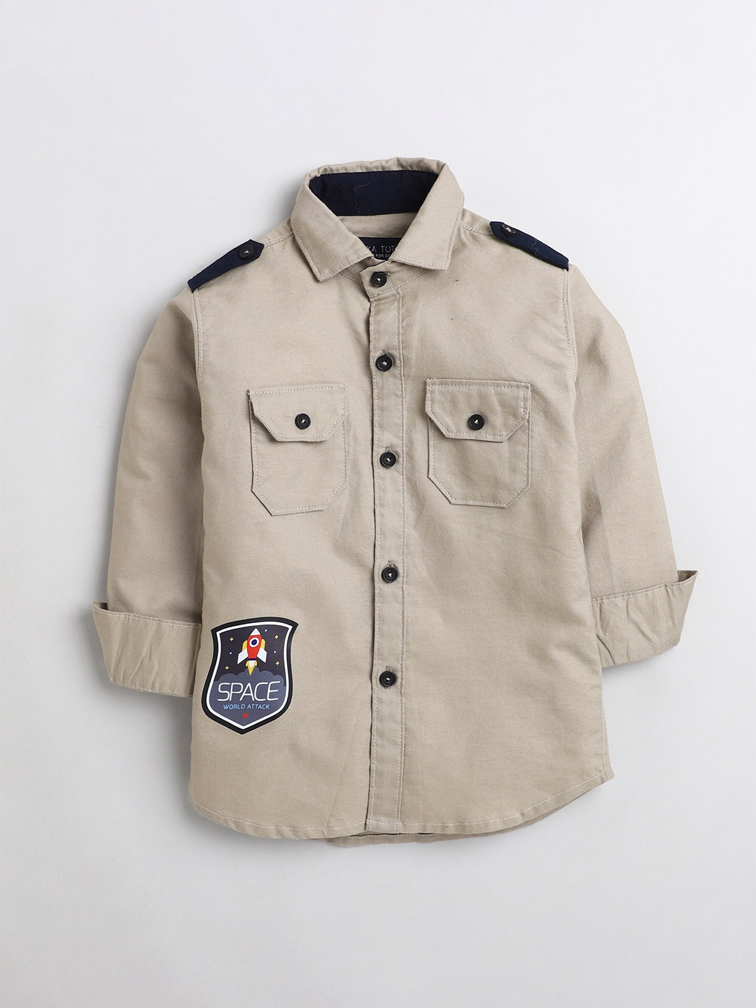 

Polka Tots Boys Brown Cotton Casual Shirt