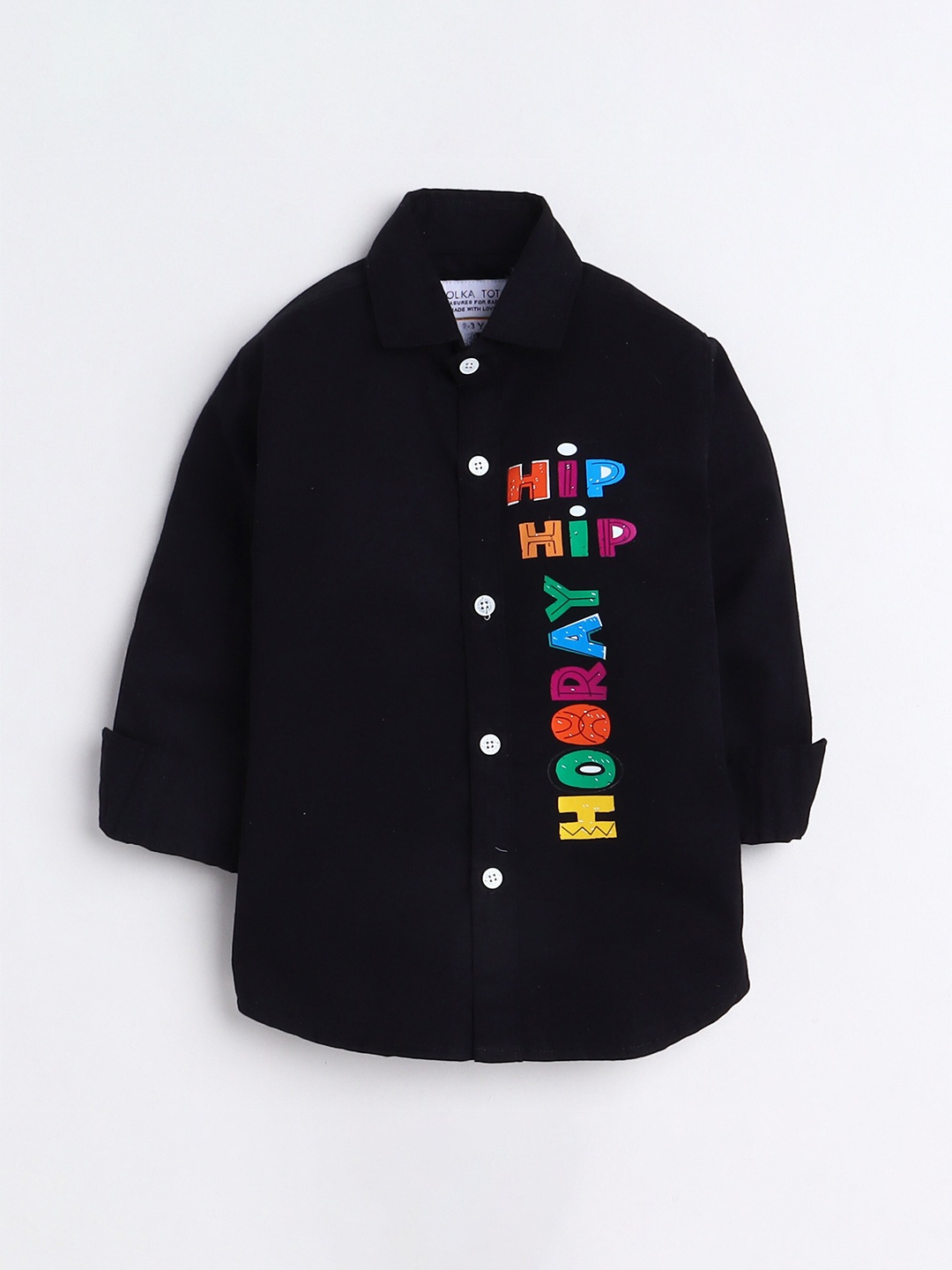 

Polka Tots Boys Printed Cotton Casual Shirt, Black