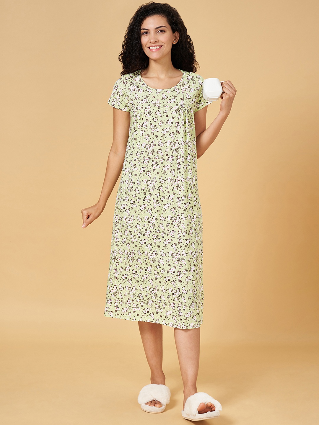 

YU by Pantaloons Floral Printed Nightdress, Green