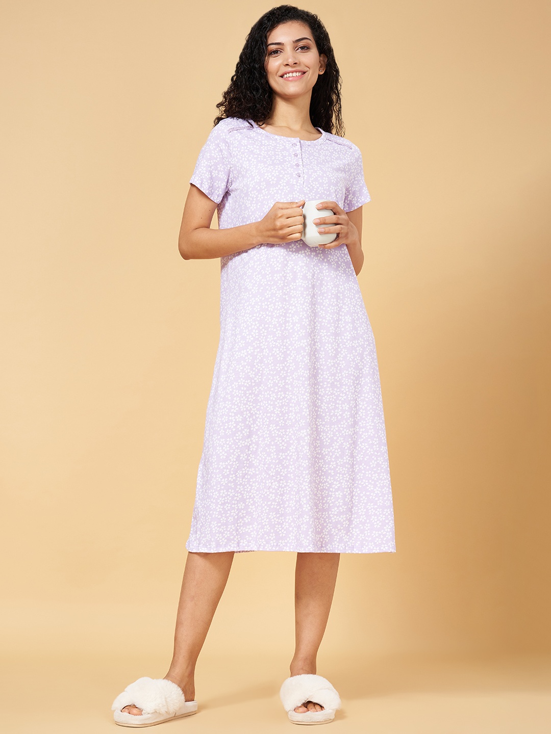 

YU by Pantaloons Floral Printed Maxi Nightdress, Purple