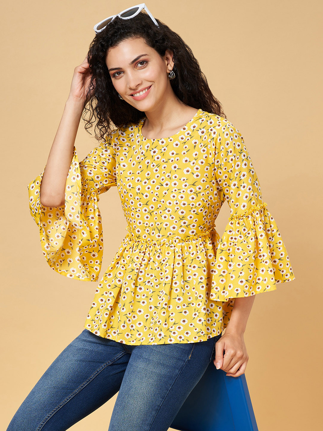 

YU by Pantaloons Yellow Floral Print Top
