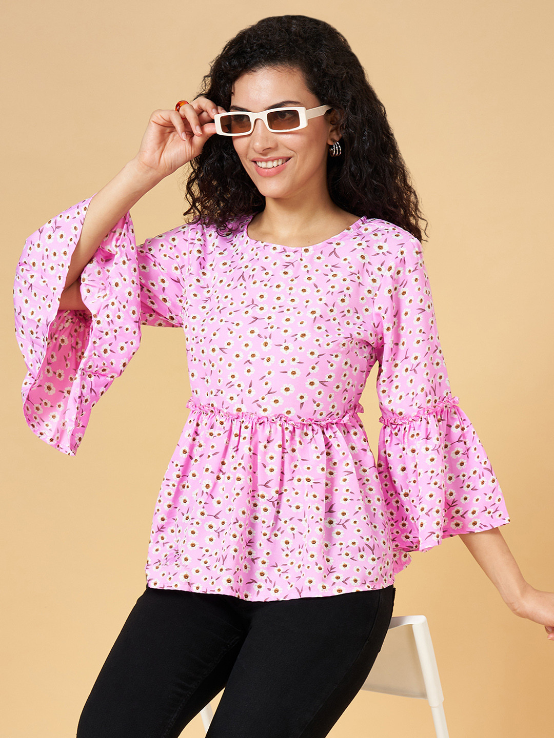 

YU by Pantaloons Pink Floral Print Top