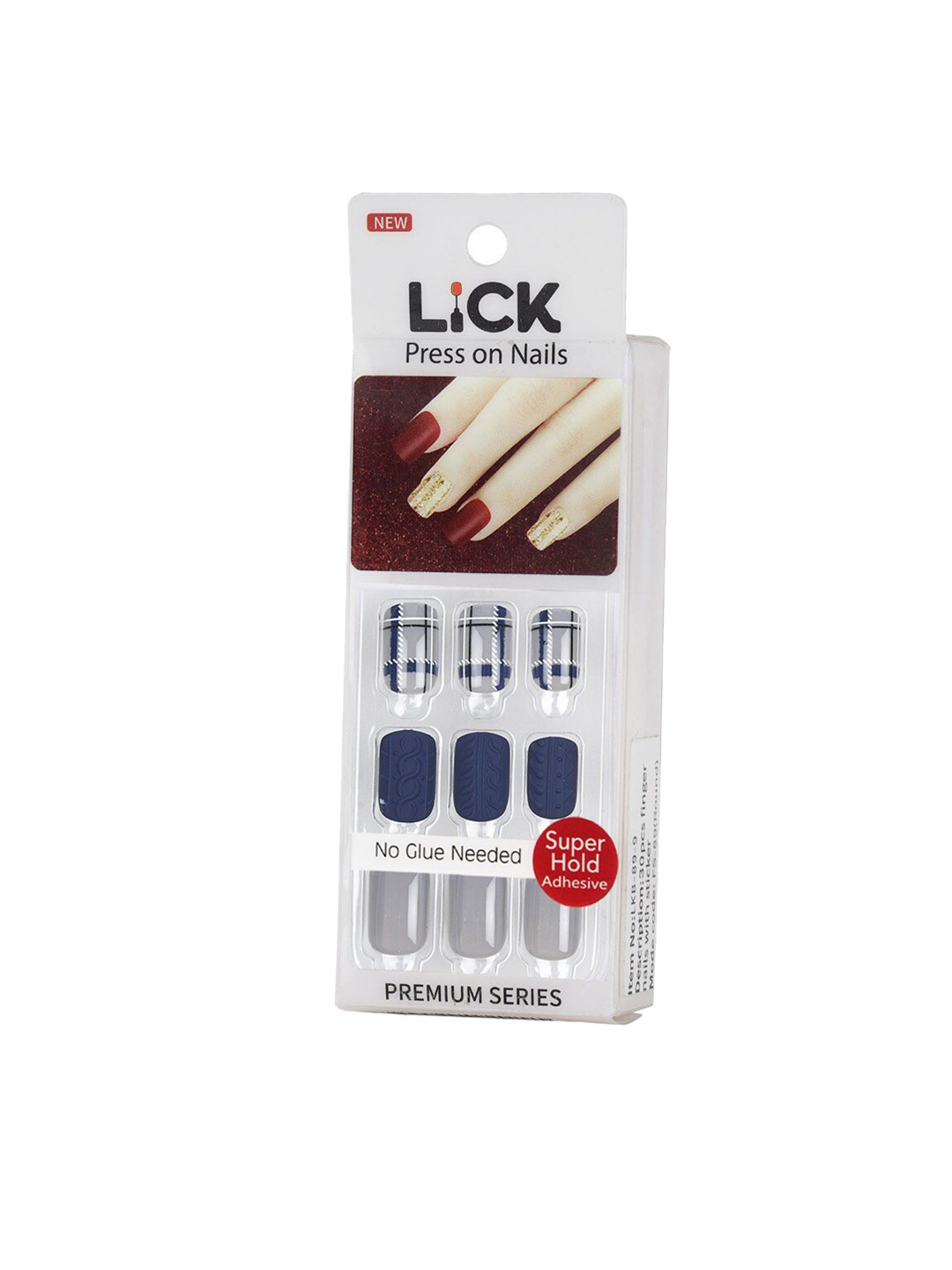 

LICK Set Of 12 Blue & Grey Press On Artificial Reusable Nails