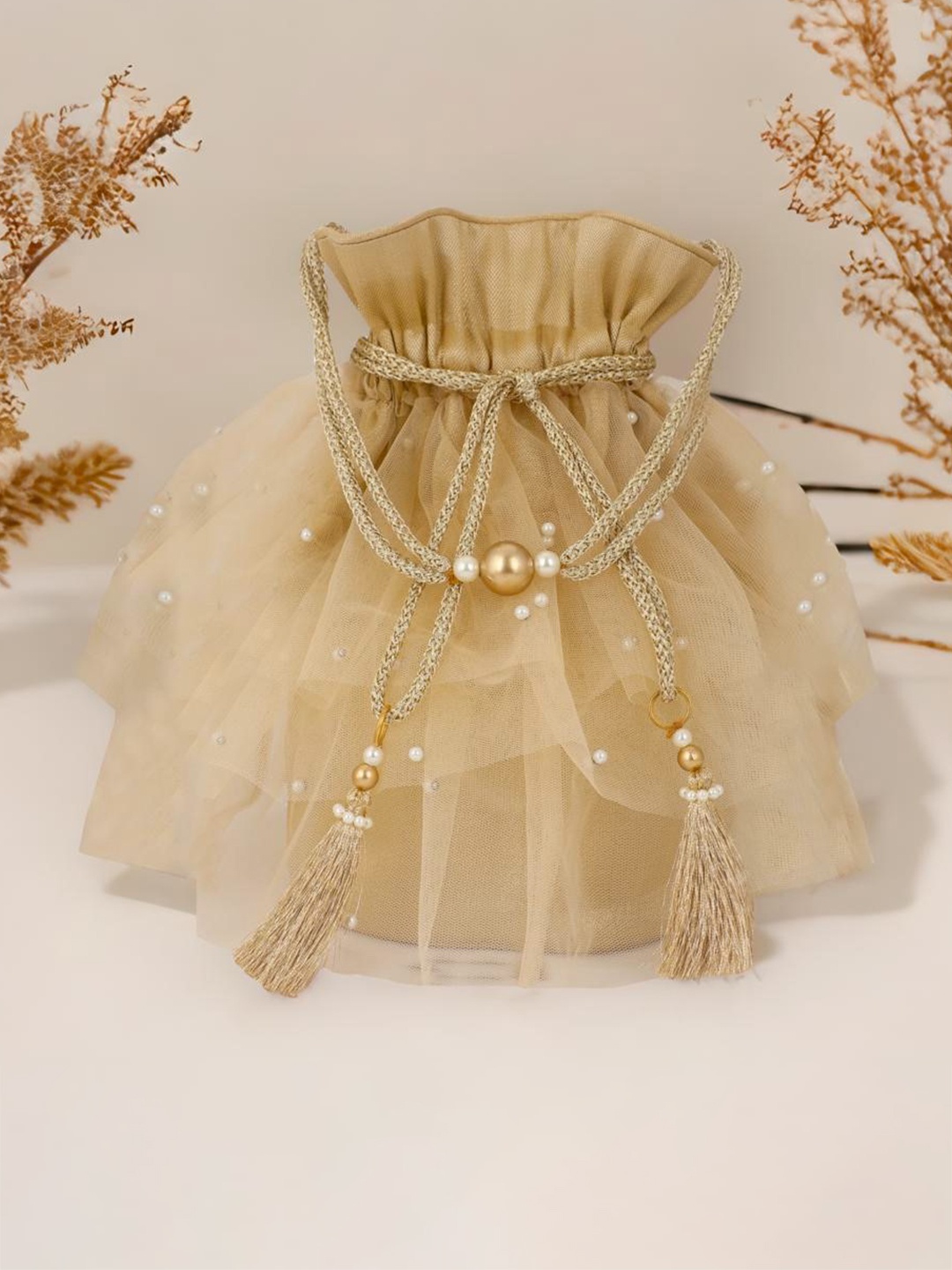 

MASQ Embellished Potli Clutch, Gold