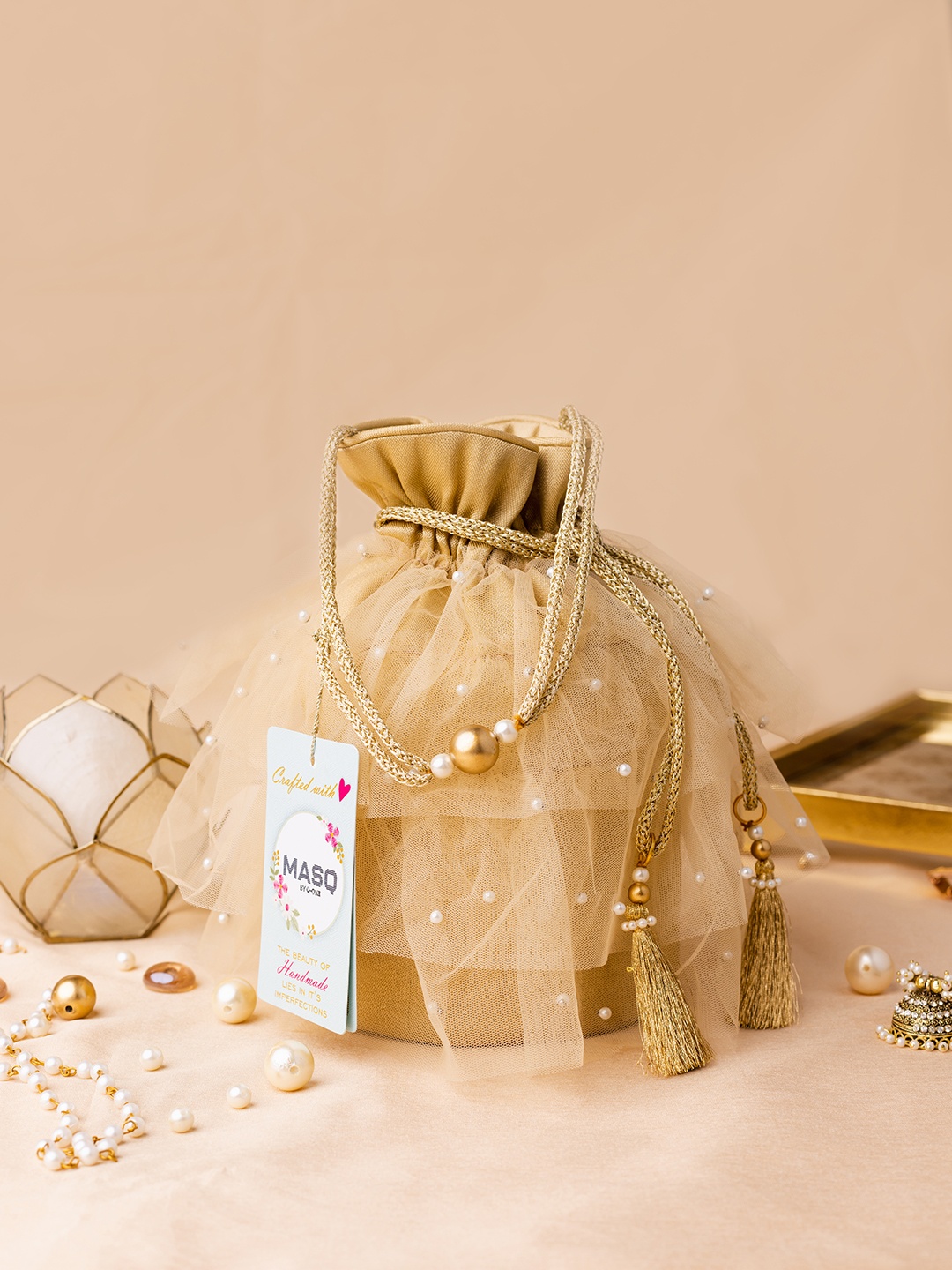 

MASQ Embellished Potli Clutch, Gold