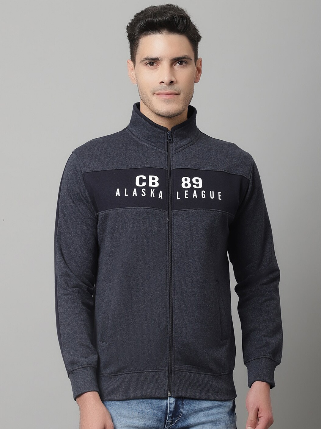

Cantabil Men Navy Blue Printed Fleece Sweatshirt