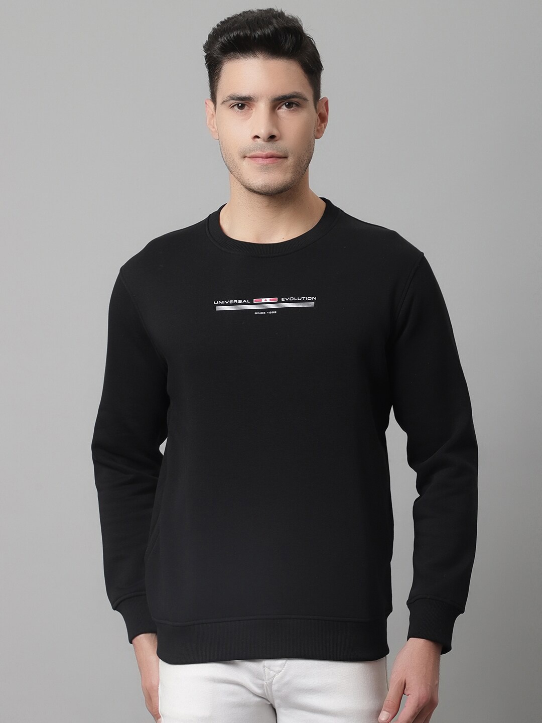 

Cantabil Men Black Printed Fleece Sweatshirt