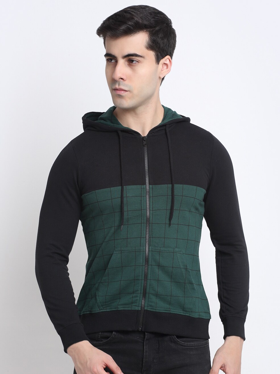 

HARBOR N BAY Men Black Colourblocked Hooded Sweatshirt