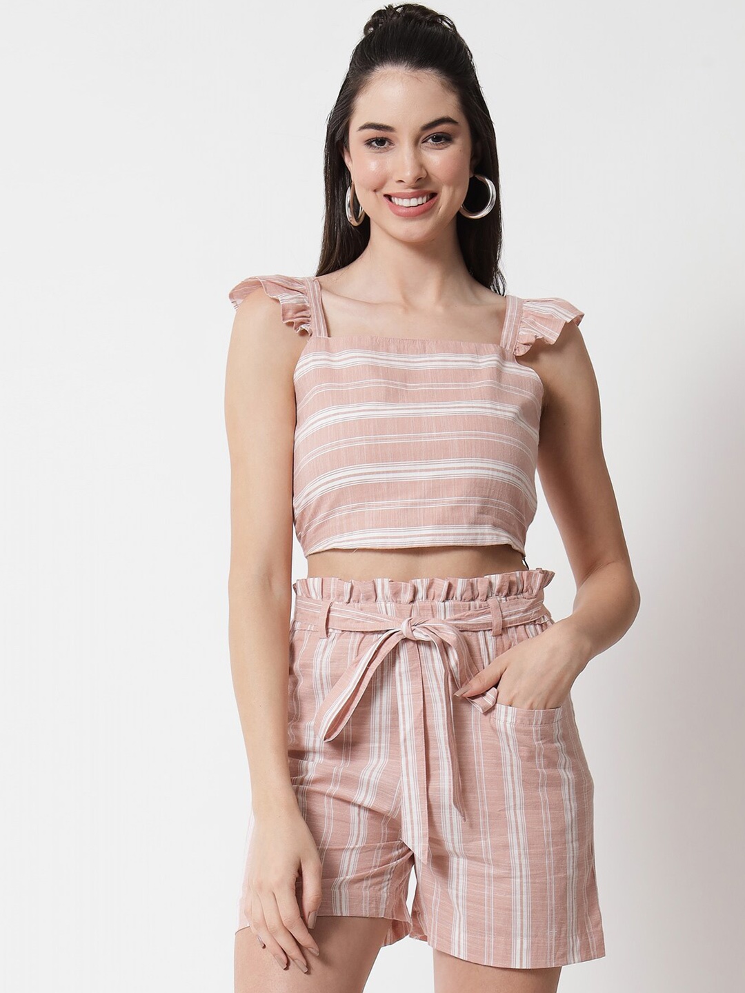 

CHARMGAL Striped Printed Georgette Sheath Dress, Pink