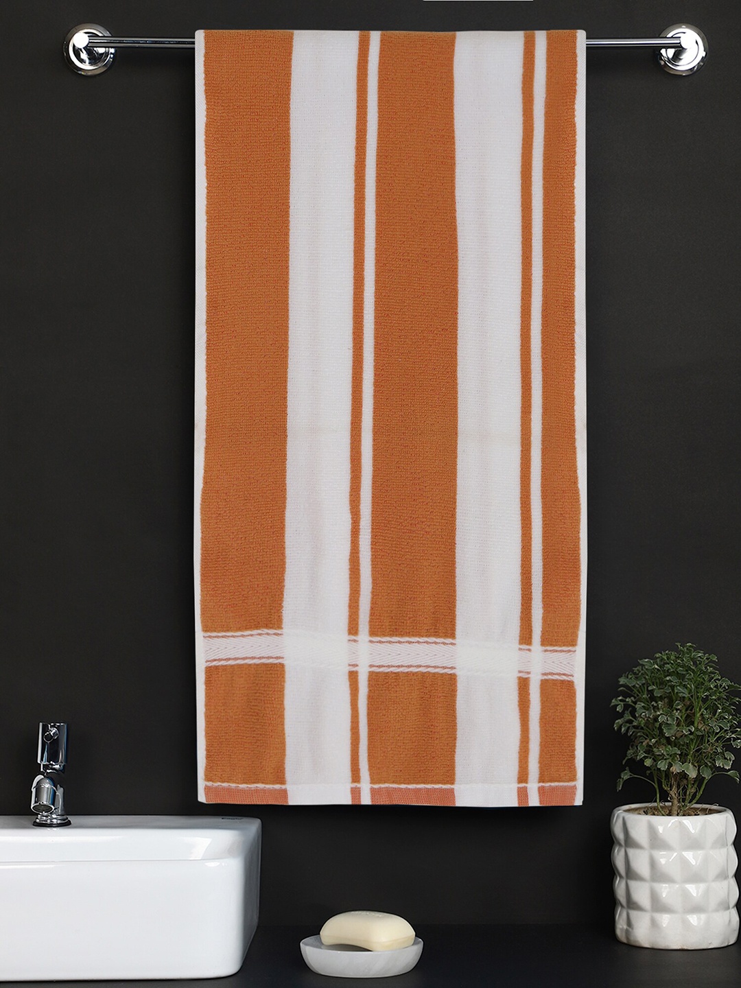 

Rubix Home Orange Colored & White Striped 300GSM Bath Towel