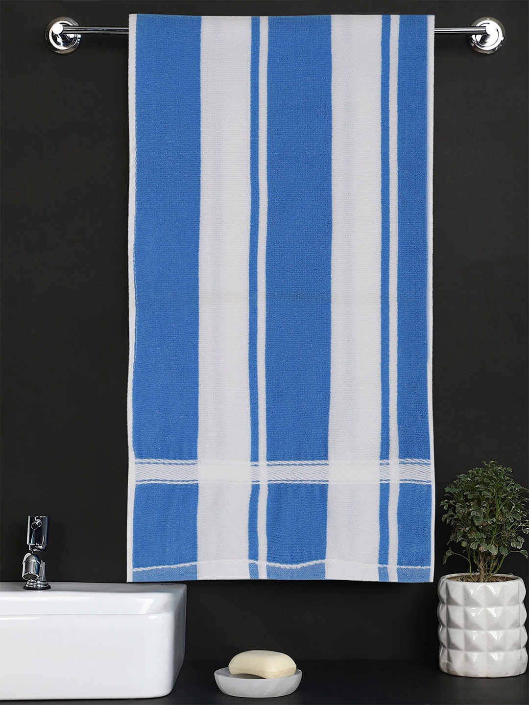 

Rubix Home Blue & White Striped 300 GSM Soft Bath Towel