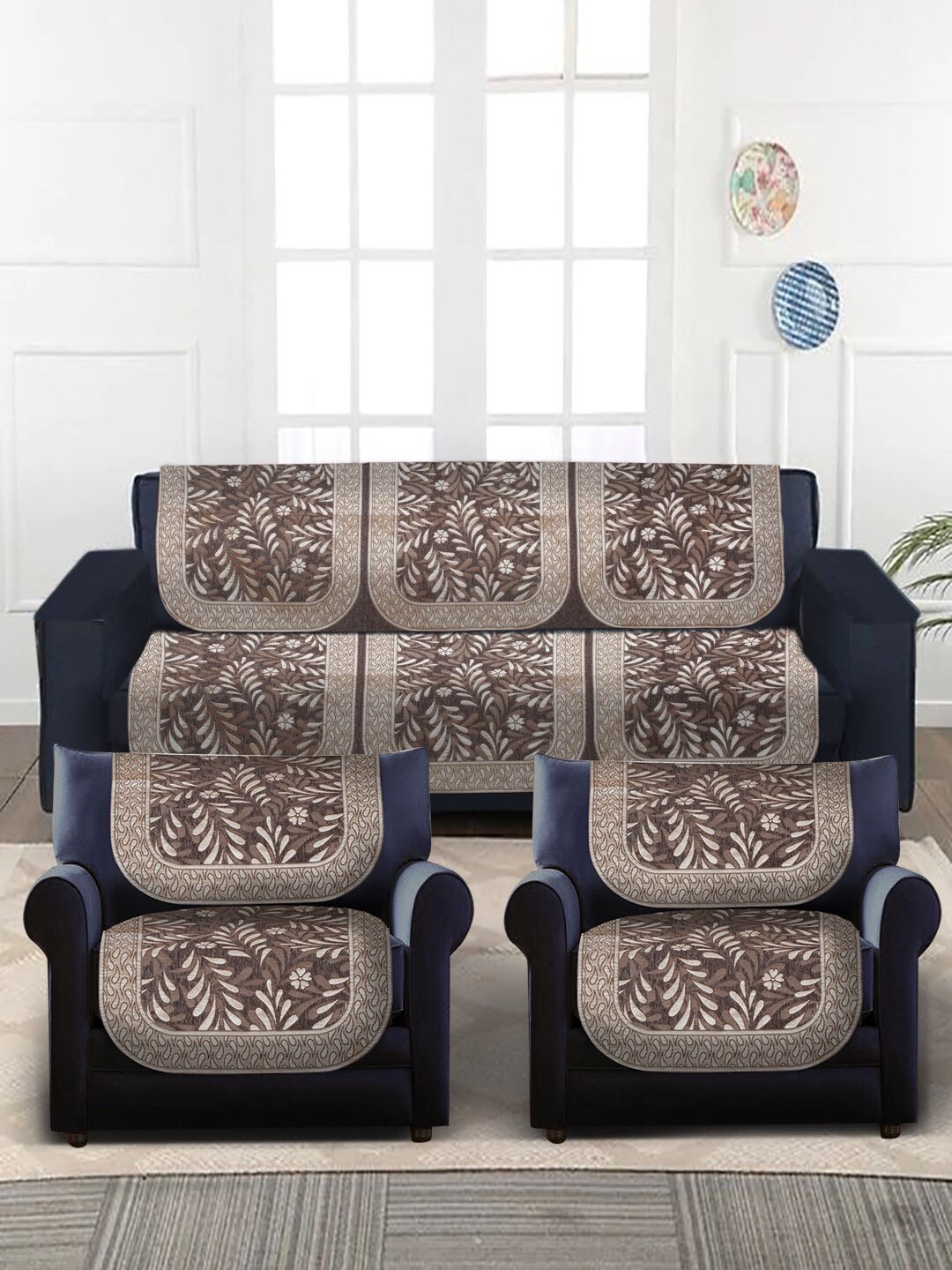 

Slushy Mushy Brown & Beige Woven Design 5 Seater Sofa Covers
