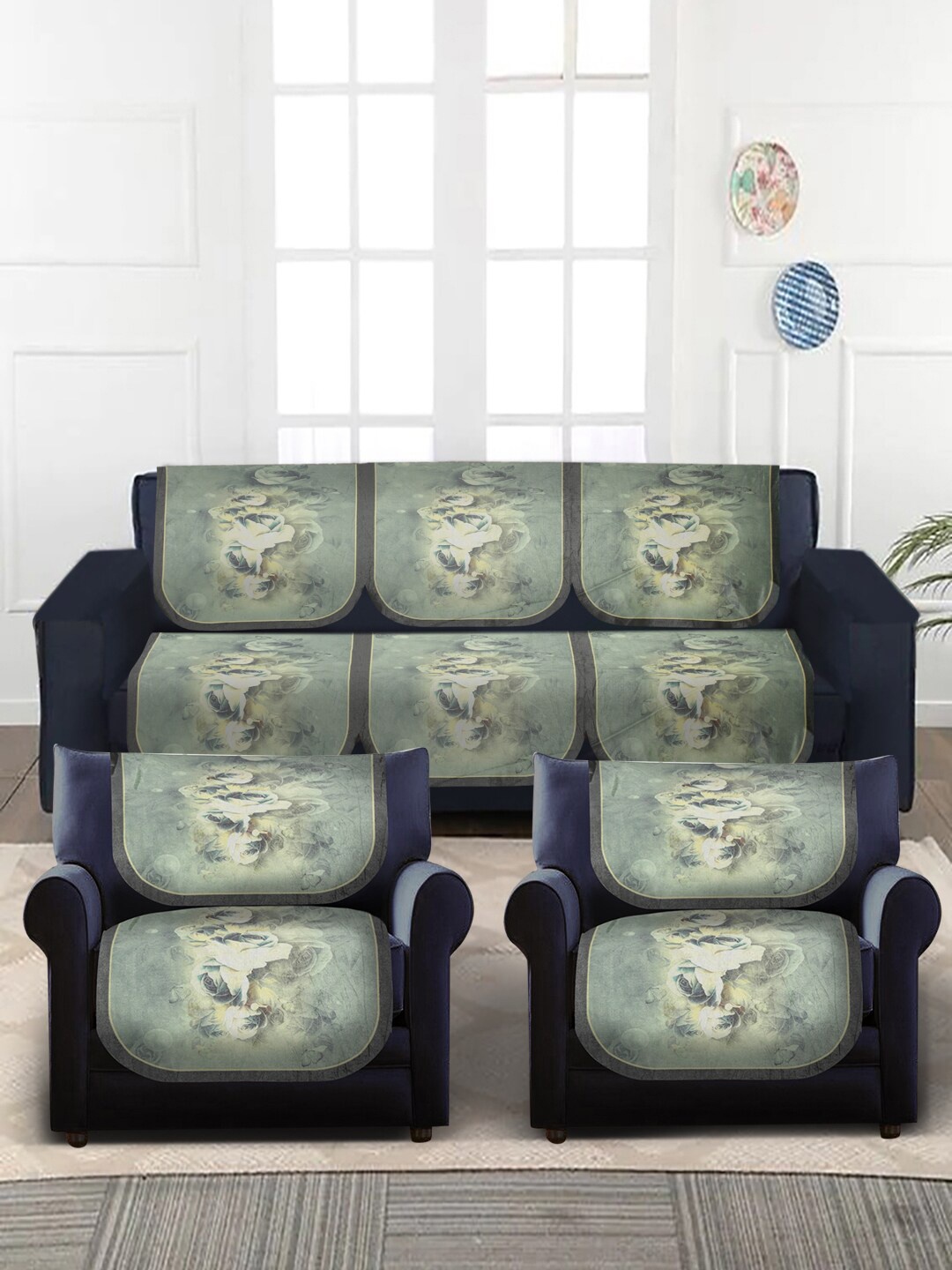 

Slushy Mushy Green & Grey Set of 10 Digital Printed 5-Seater Sofa Covers