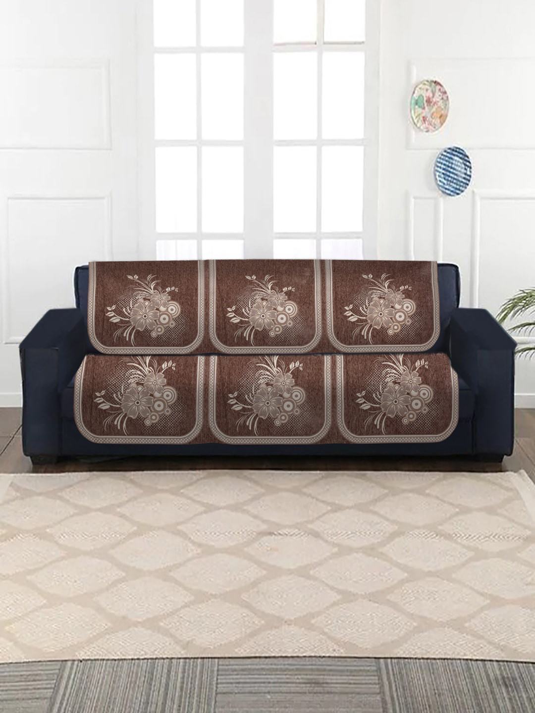

Slushy Mushy Brown & Beige Set Of 10 Printed 5-Seater Sofa Covers