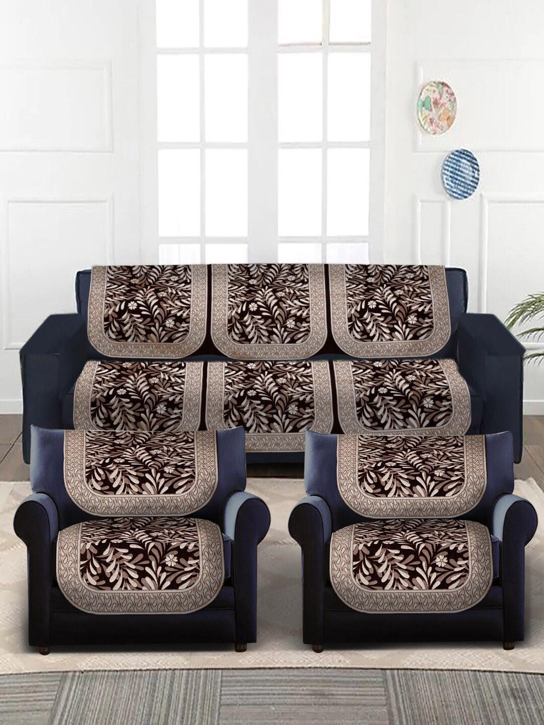 

Slushy Mushy Maroon & Biege Set of 10 Printed 5-Seater Sofa Covers