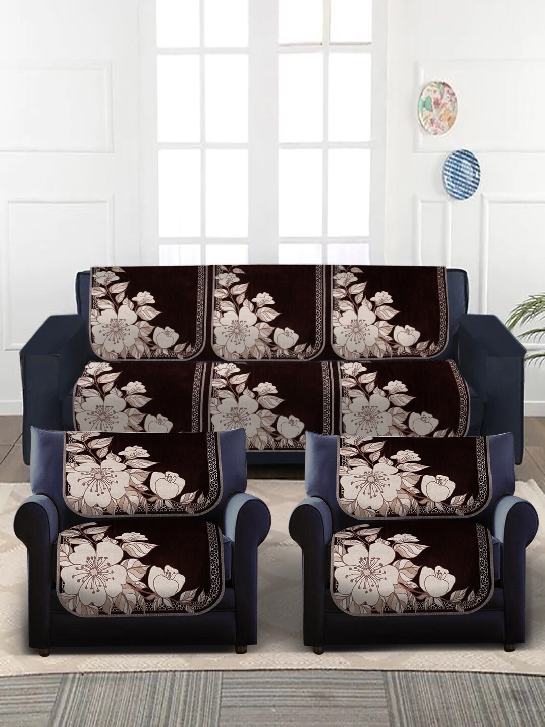 

Slushy Mushy Set Of 10 Maroon & Beige Digital Printed 5-Seater Sofa Covers