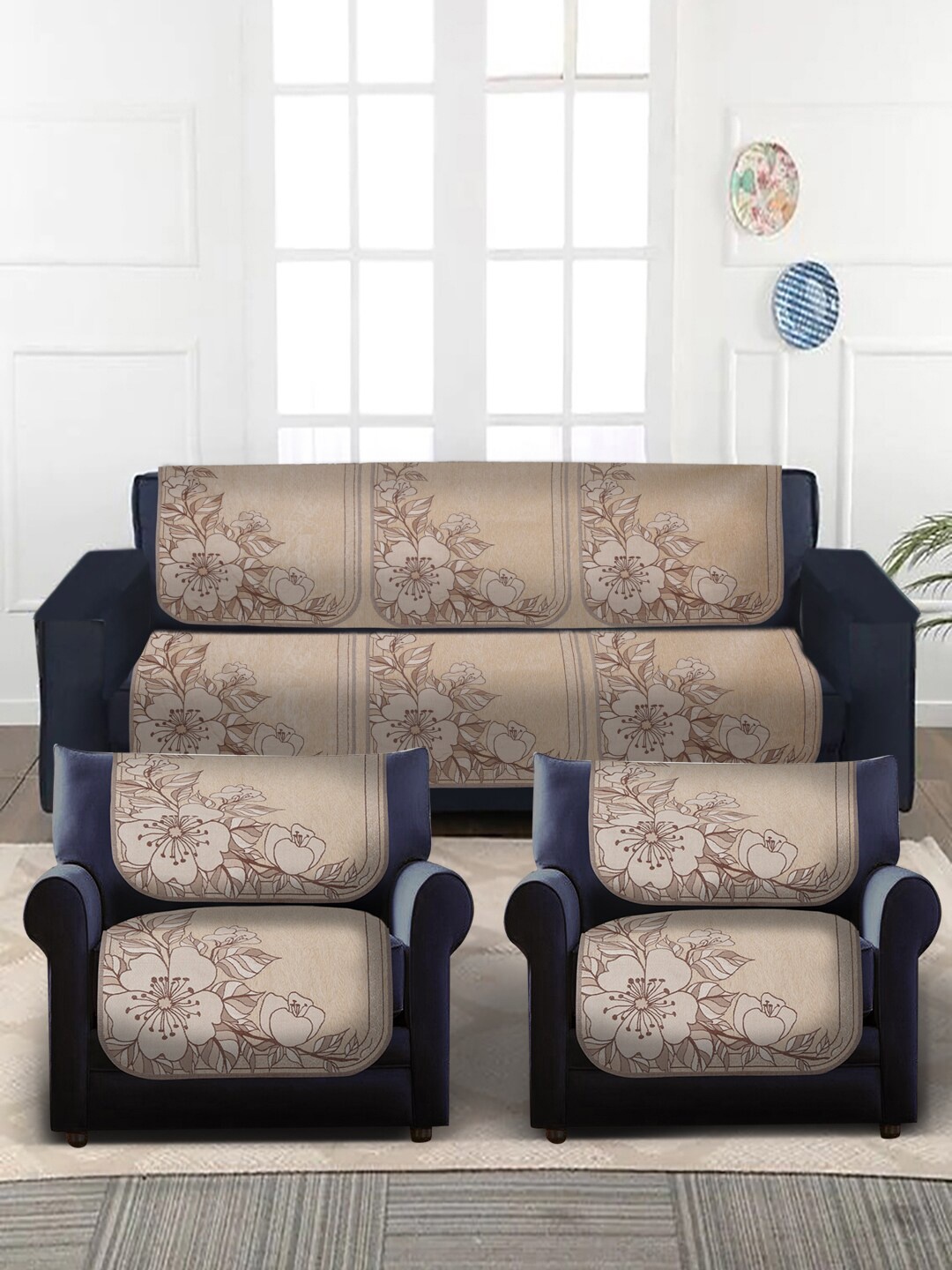 

Slushy Mushy Set of 10 Beige & Brown Printed 5 Seater Sofa Covers