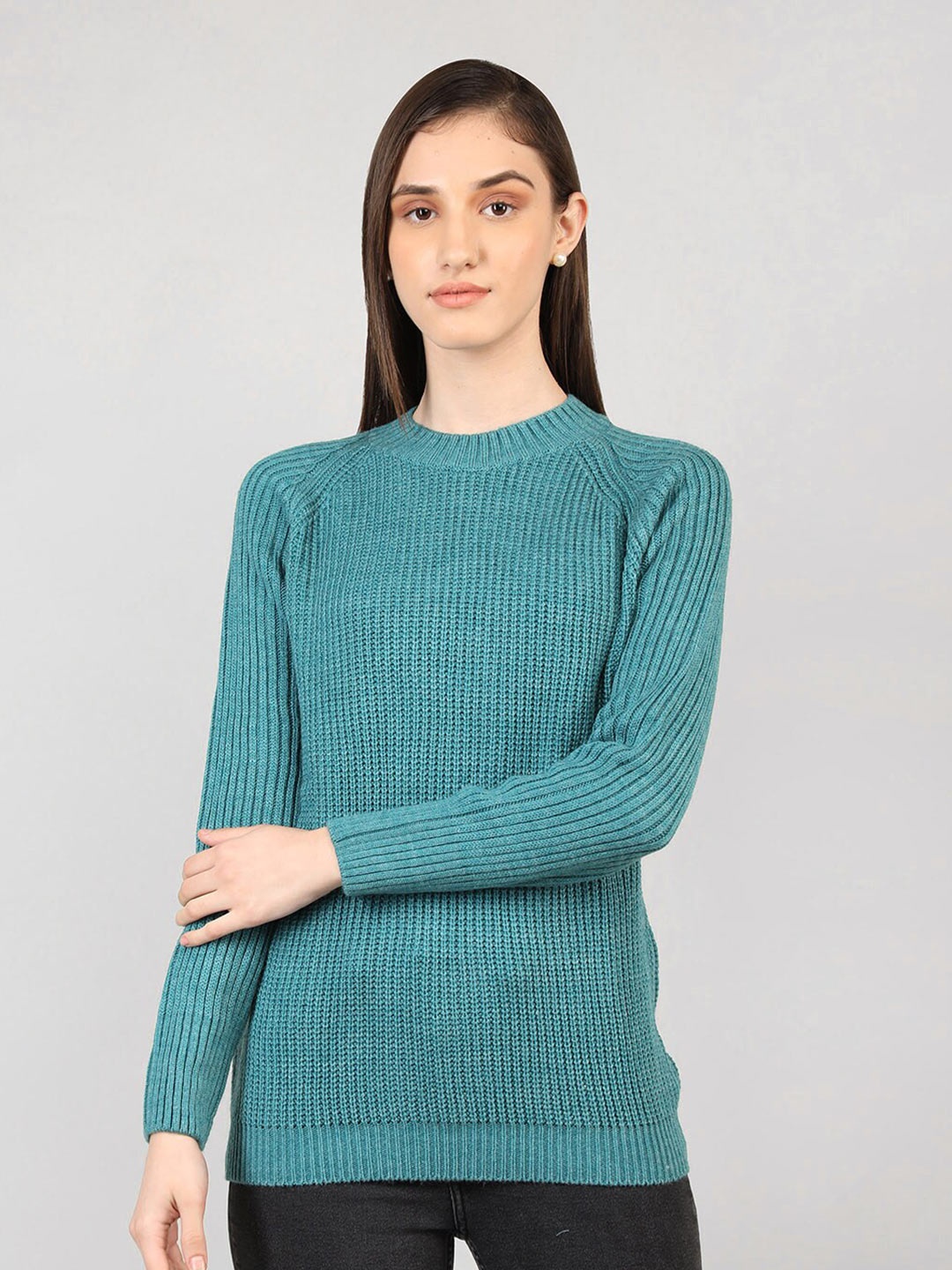 

CHKOKKO Women Blue Woollen Pullover