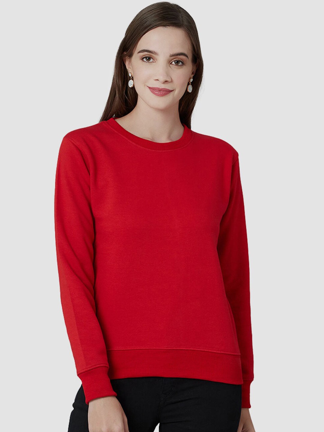 

CHKOKKO Women Red Acrylic Sweatshirt