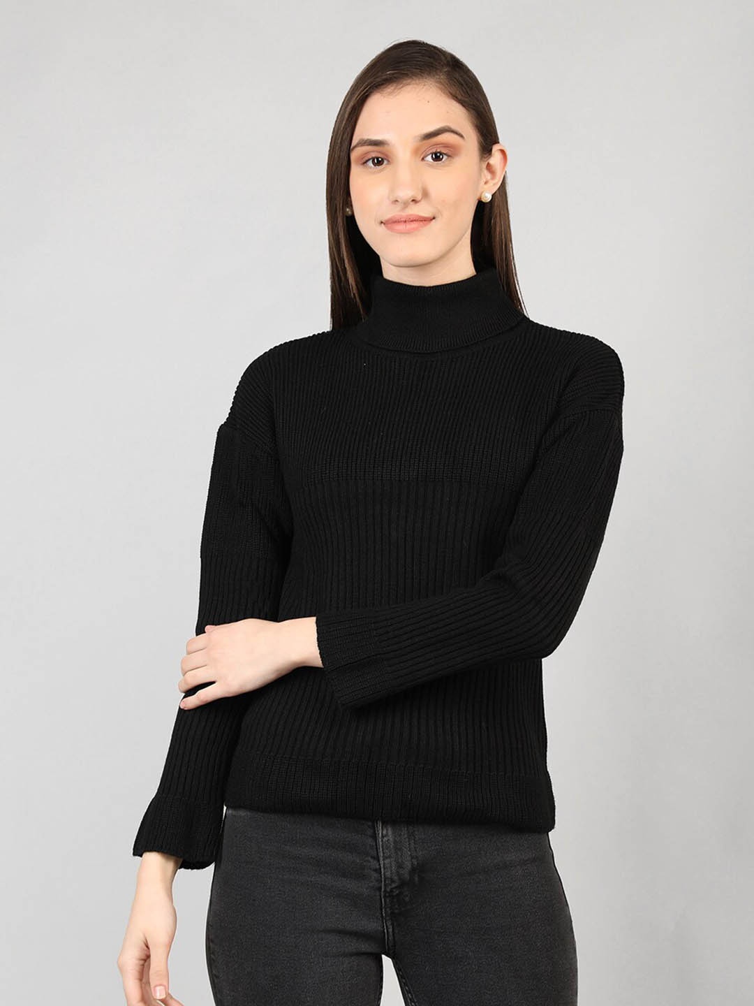 

CHKOKKO Turtle Neck Woollen Pullover, Black