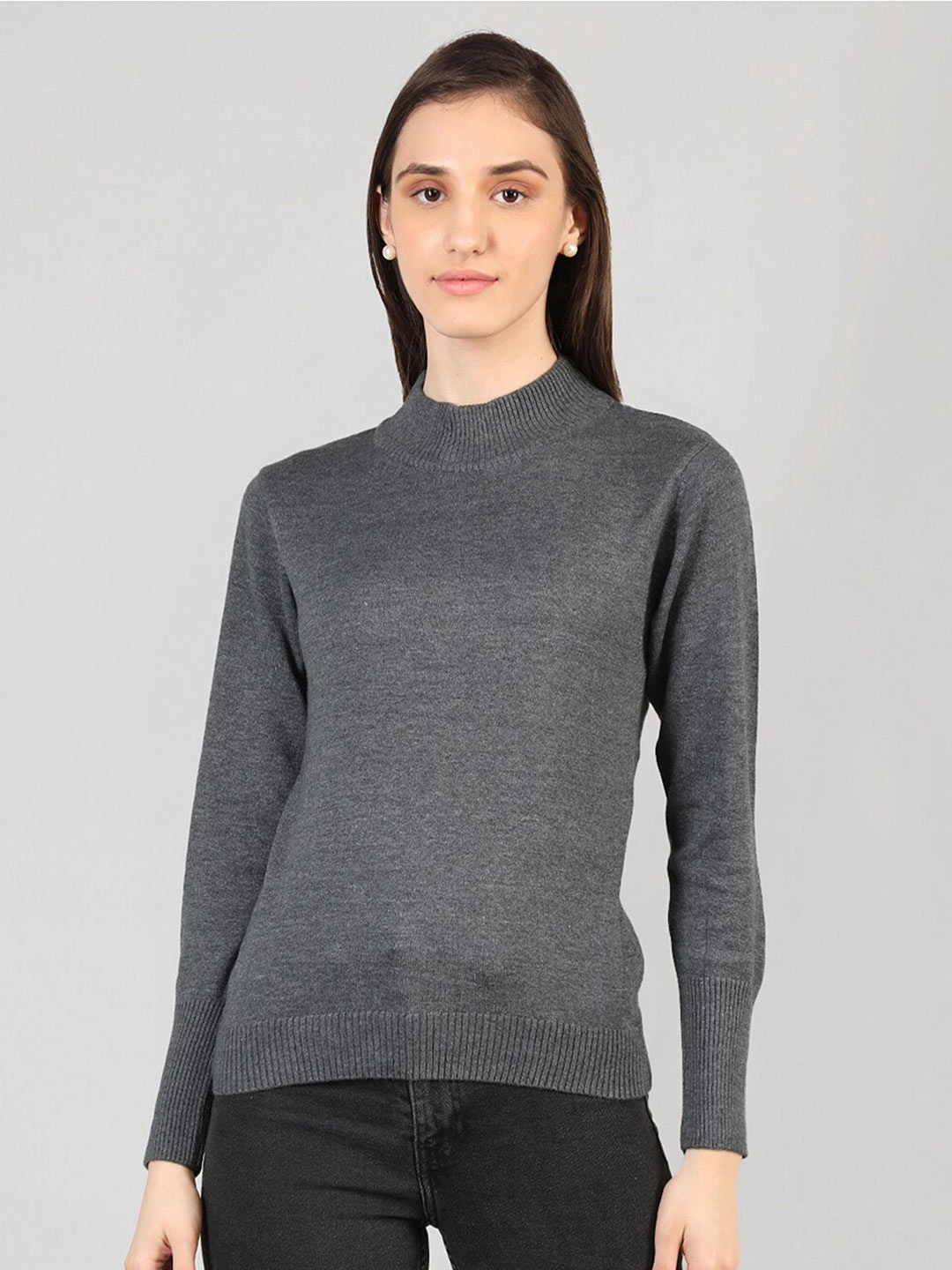 

CHKOKKO Turtle Neck Woollen Pullover, Grey