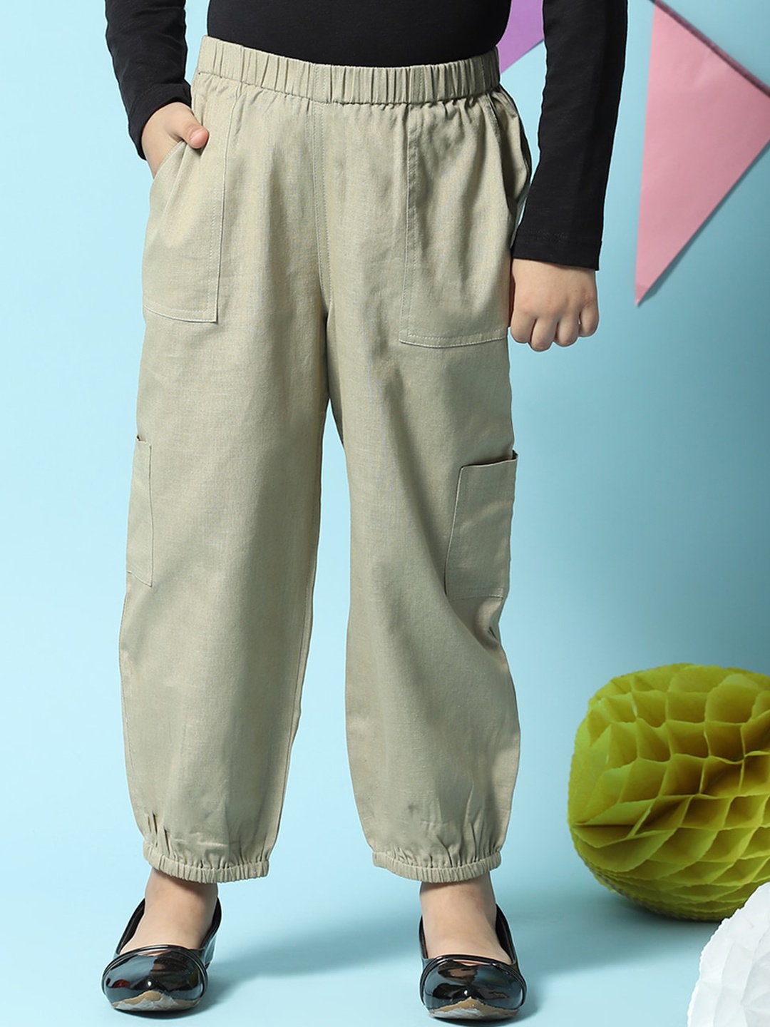 

Biba Girls Green Smart Slim Fit Cotton Trousers