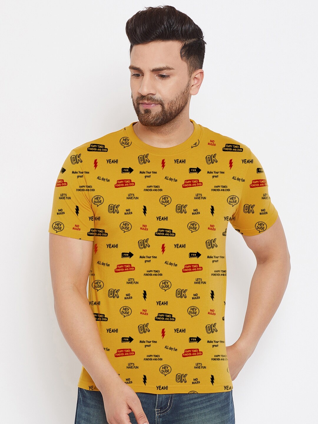 

HARBOR N BAY Men Yellow Printed T-shirt