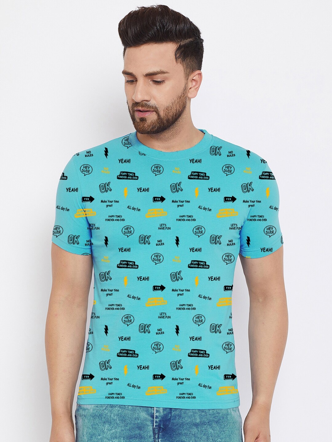 

HARBOR N BAY Men Turquoise Blue Printed T-shirt