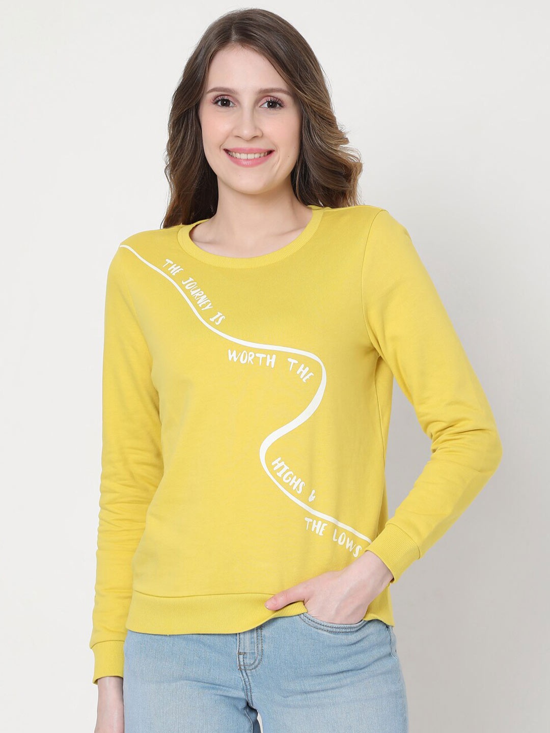 

Vero Moda Women Yellow Printed Cotton Sweatshirt