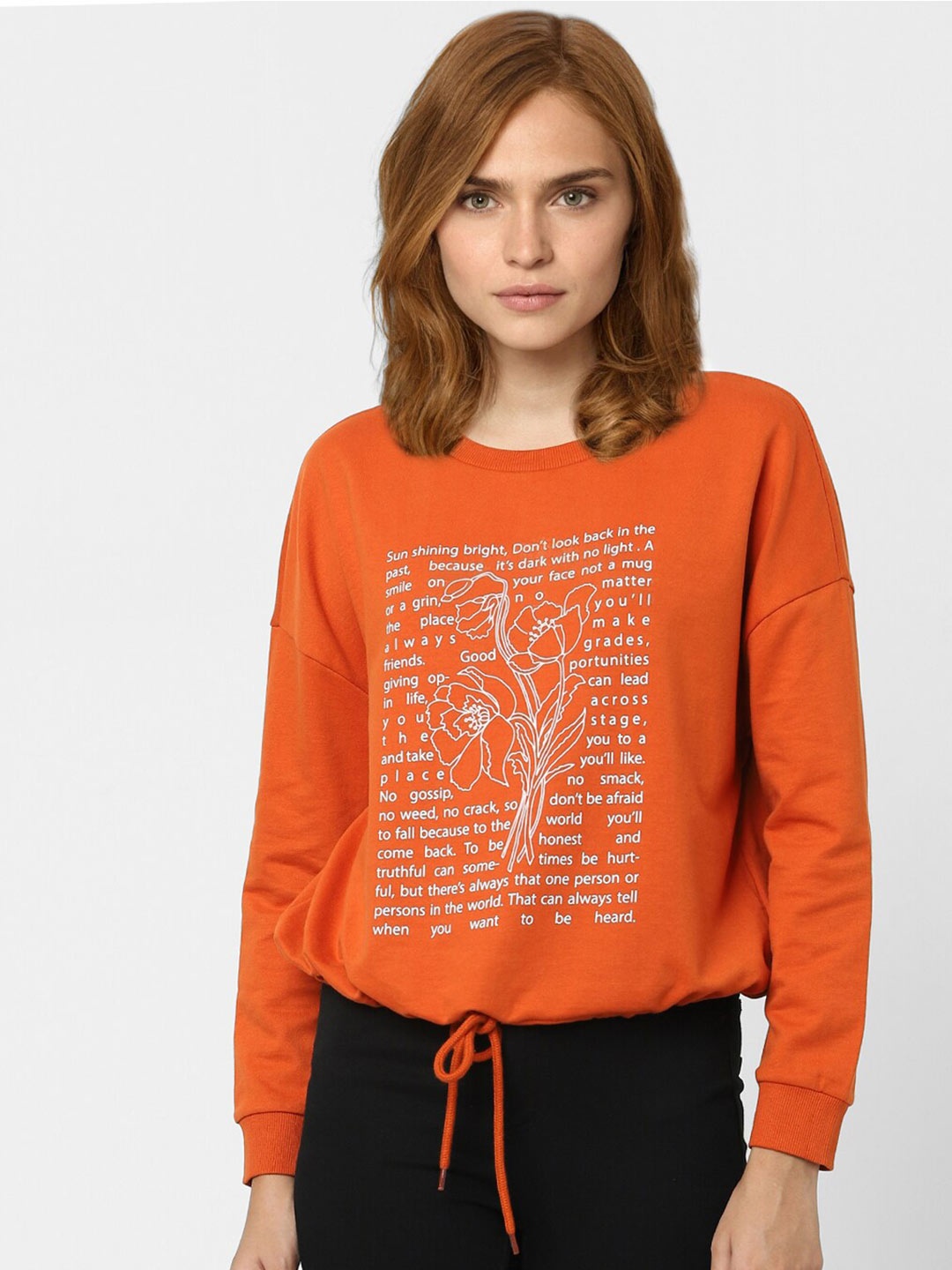 

Vero Moda Women Orange Printed Cotton Sweatshirt