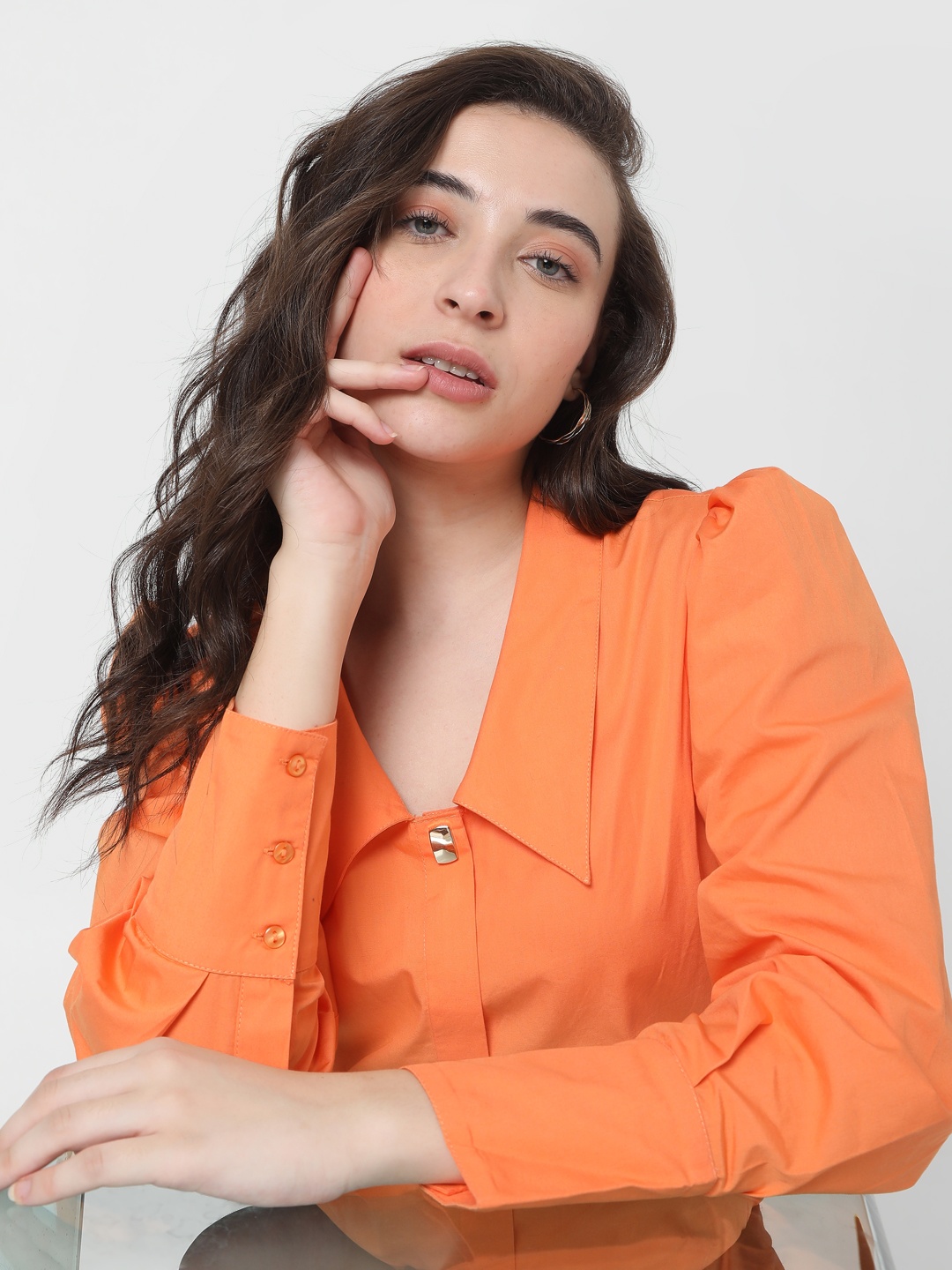 

Vero Moda Women Orange Cotton Solid Casual Shirt