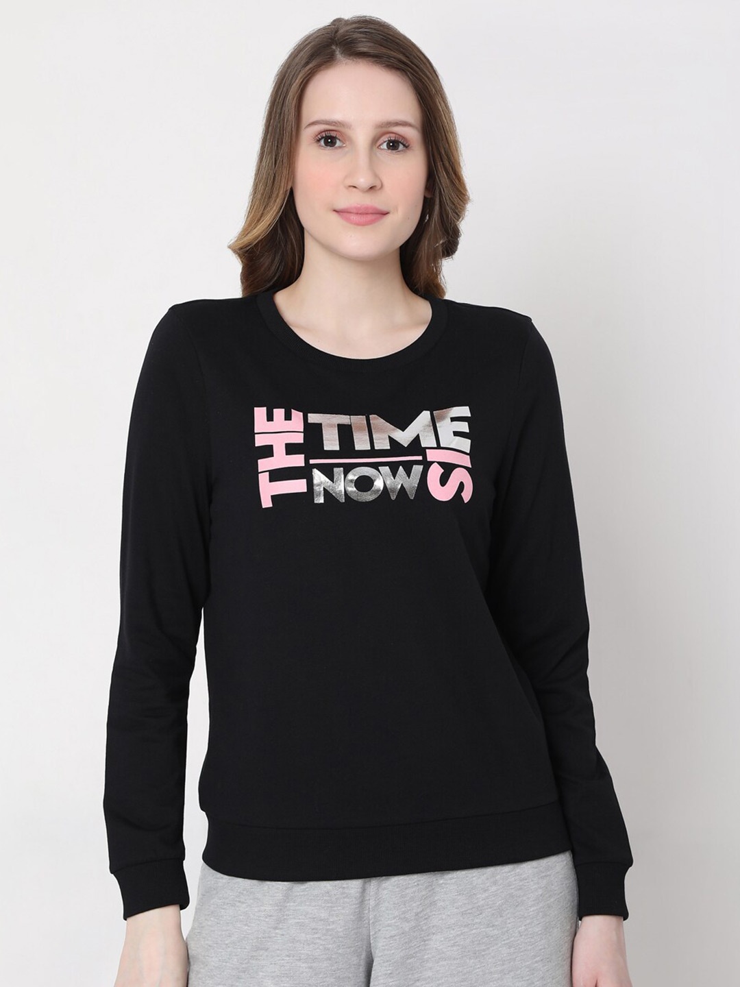 

Vero Moda Women Black Printed Cotton Sweatshirt