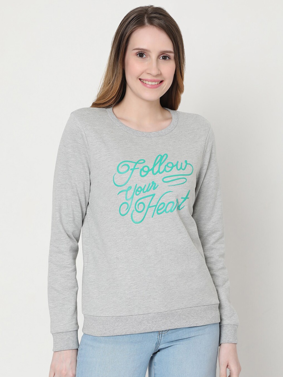 

Vero Moda Women Grey Printed Cotton Sweatshirt