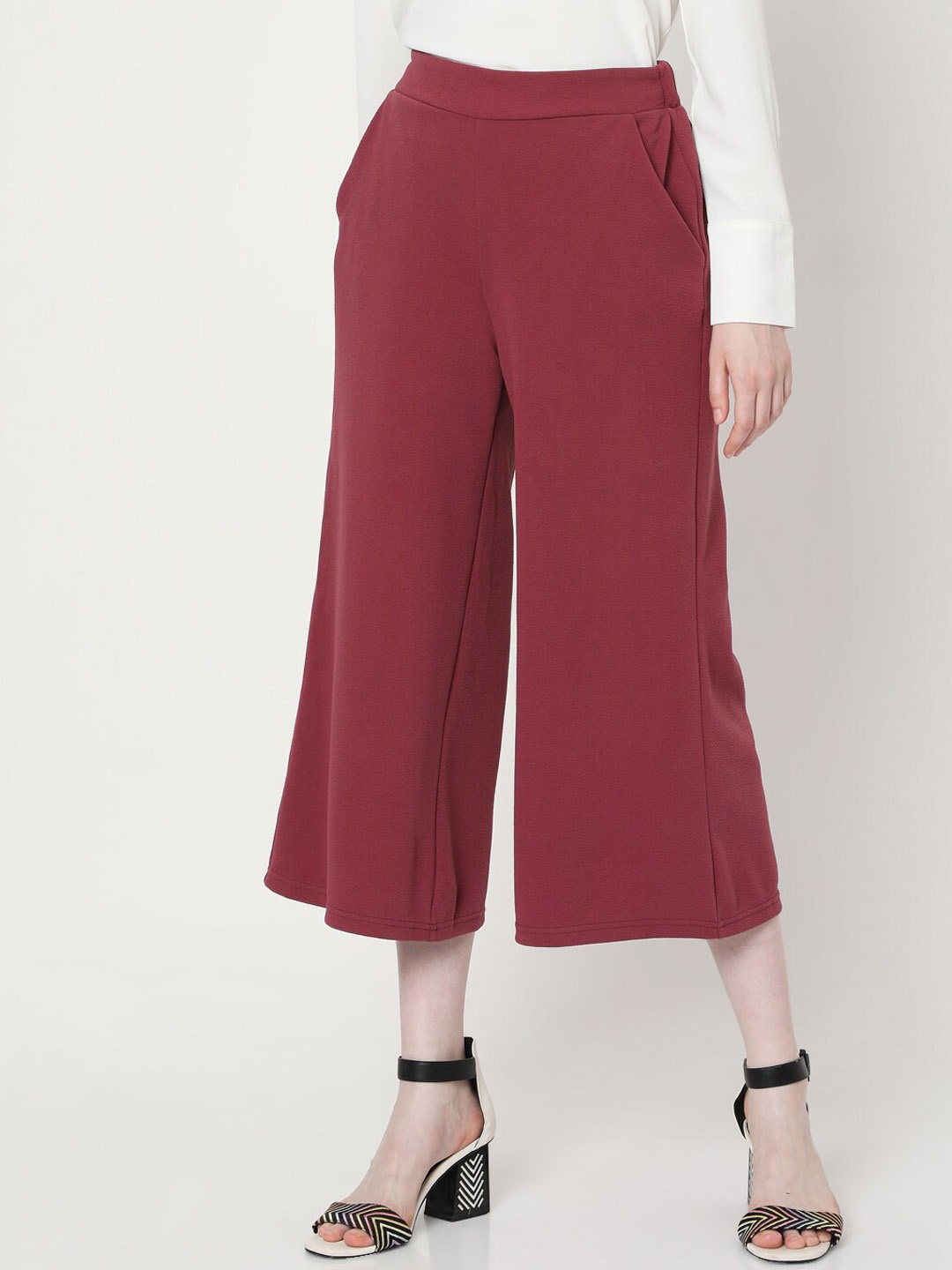 

Vero Moda Women Maroon Loose Fit High-Rise Culottes Trousers