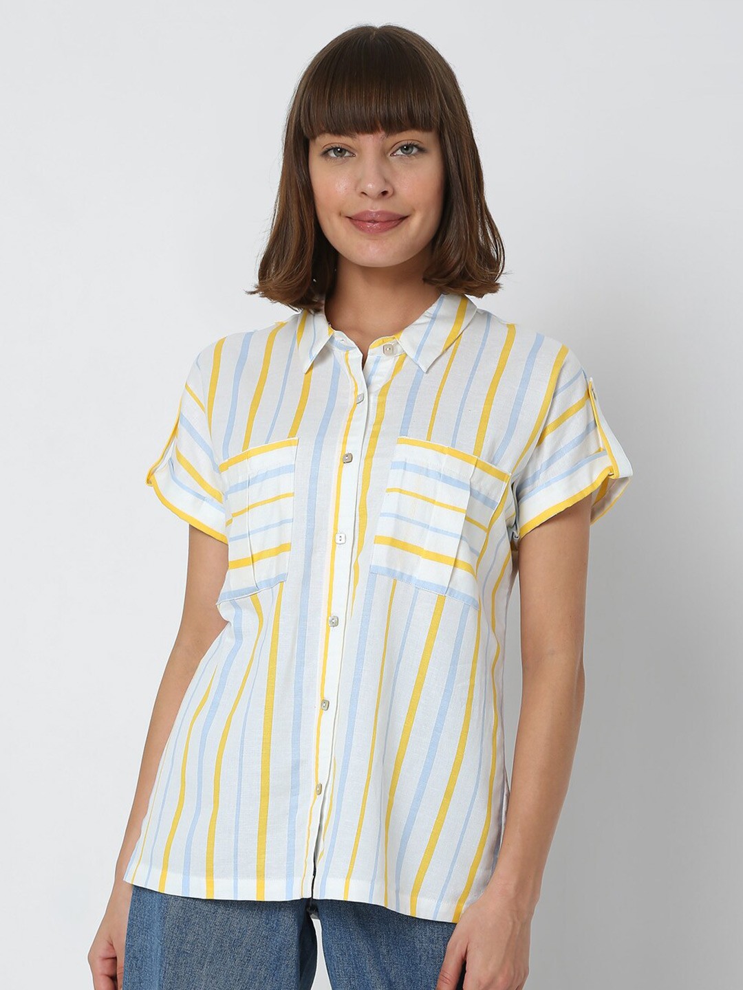 

Vero Moda Women White Striped Casual Shirt