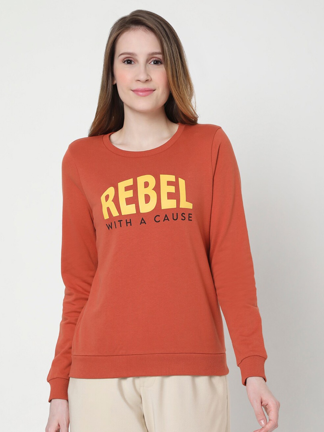 

Vero Moda Women Brown Printed Cotton Sweatshirt