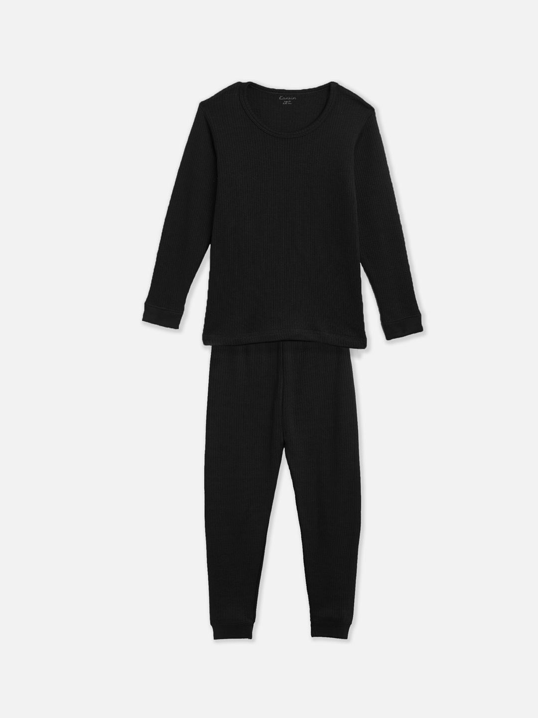 

Kanvin Boys Ribbed Round Neck Thermal Set, Black