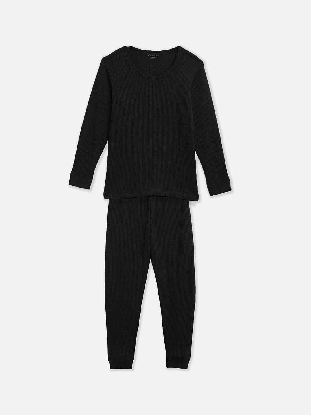 

Kanvin Boys Ribbed Round Neck Thermal Set, Black