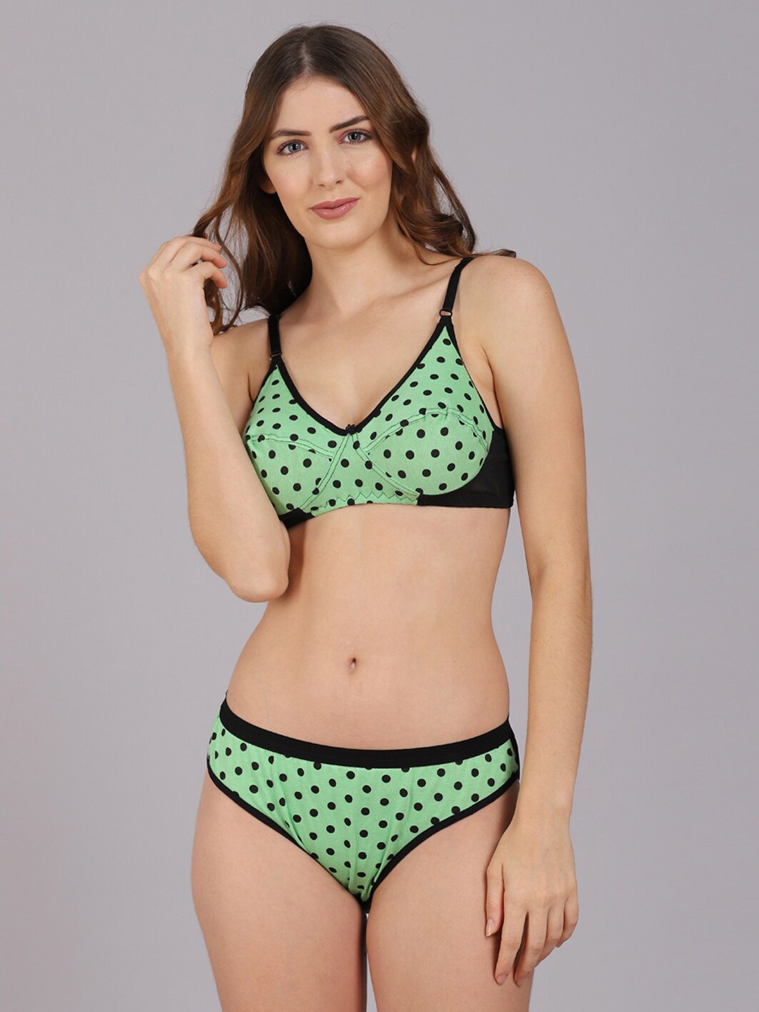 

PrettyCat Printed Non-Padded Lingerie Set, Green